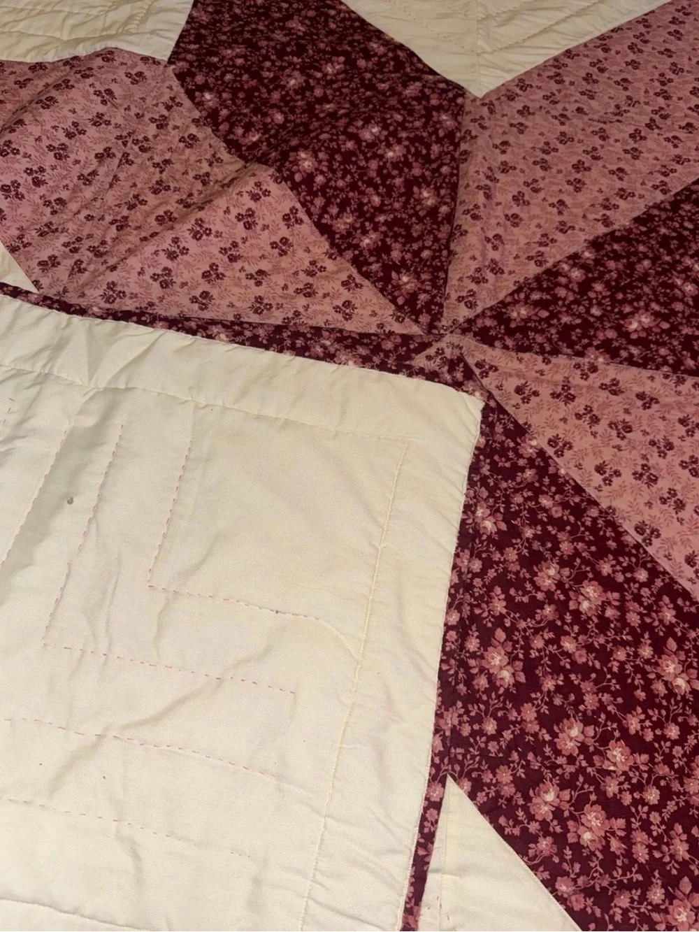 Handmade Star Patchwork Quilt in Pink and Deep Rose